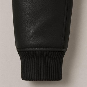 Custom Logo Black PU Leather Bomber <b>Jacket</b> <b>Men</b> Moto Biker Style Zipper Front Solid Color Regular Fit Autumn Wear - Product Image 4