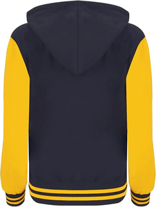 Chaqueta Varsity con Capucha para Mujer, Color Azul Marino y Amarillo, Diseño de Bloques de Color en Contraste, Manga Larga, Transpirable, Estilo Preppy, Invierno - Product Image 2