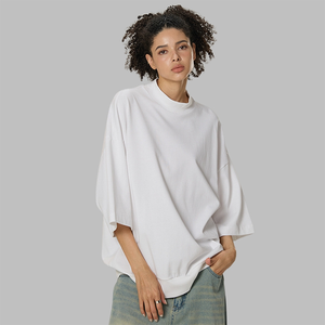 T-shirt à manches courtes surdimensionné pour homme, col rond, couleur unie, tricoté, coupe décontractée, blanc, gris, camel, noir, à prix raisonnables - Product Image 4