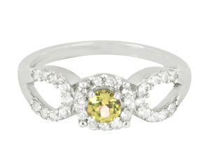 Elegante Anillo Halo de Plata de Ley 925 con Baño de Rodio y Gema Amarilla, Diseño de Doble Infinito con Circonitas Blancas para Mujer - Product Image 1