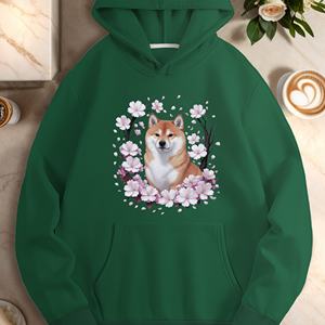 Shiba Inu avec des fleurs de cerisier sweats à capuche décontractés pour femmes - Product Image 1