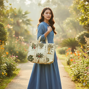 Sac fourre-tout en coton matelassé à imprimé tropical, avec poignées robustes, grande capacité, réutilisable, pour femmes, shopping, voyage, plage - Product Image 2