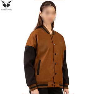 Créez votre propre veste varsity marron pour femme, manches longues, col rabattu, couleur contrastée, laine et polyester, pour l'automne. - Product Image 4