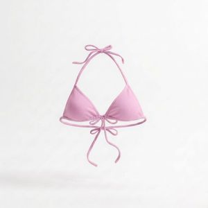 Top de bikini negro para mujer con cuello halter, lazo frontal y tirantes ajustables, traje de baño de poliéster y spandex de color sólido - Product Image 4