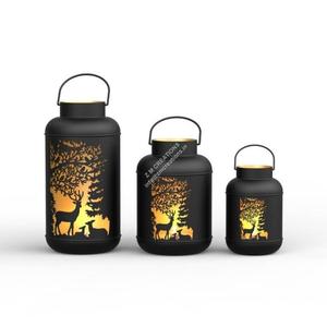 Portavelas Negros con Diseño de Ciervo y Árbol para Decoración del Hogar, Uso Navideño, Duraderos, con Corte y Impresión, Varios Tamaños - Product Image 1