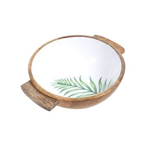 Bol en bois élégant et minimaliste avec illustration de poisson bleu et intérieur émaillé pour un style de cuisine moderne - Product Image 3