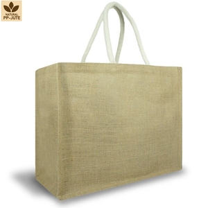 Sac fourre-tout promotionnel en jute naturel laminé, sac de shopping promotionnel 46x36.5x22 cm, logo personnalisé, vente en gros, modèle SPL121-A3 - Product Image 1