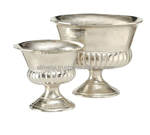 Champagne Bucket or Trophy Cup Planters Silver Thick Metal Handmade Aluminum <b>Table</b> Top Centerpiece - Product Image 1
