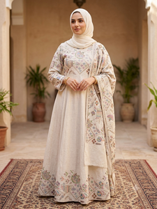 Tissu brodé en coton brocart à motifs floraux pour robe turque, abaya, longue veste, burqa, kaftan - Product Image 3