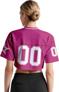 Women Pink Mesh Crop Jersey V Neck Short Sleeve Sporty T <b>Shirt</b> With <b>Star</b> Decoration Custom Number Breathable Spring Summer - Product Image 3