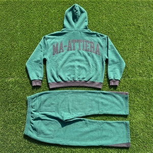 Conjunto de Sudadera con Capucha Oversize Verde Oscuro y Pantalones Jogger para Mujer, con Pedrería, de Algodón y Felpa, Estilo Urbano, Chándal OEM al por Mayor - Product Image 6