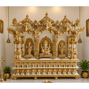 Mandir Swaminarayan Blanco Dorado de Tamaño Súper Grande para el Hogar, Mandapam Tradicional del Sur de la India para Pooja, Mandir Ganesha de Estilo Dravidiano - Product Image 1