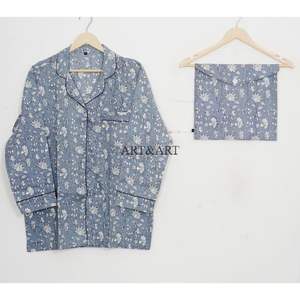 Nouveautés : Pyjamas pour femmes 100% coton, manches longues, col en V, ensemble de pyjama pour la plage et les vacances - Product Image 2