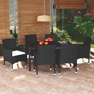 Set da Pranzo in Rattan PE Nero a 7 Pezzi, Arredamento da Giardino Leggero in Stile Contemporaneo per 6 Persone - Product Image 1