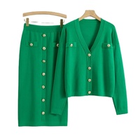 Conjunto musulmán de dos piezas, cárdigan para mujer, suéter, botones, abrigo de punto, falda larga, traje, faldas tejidas, trajes modestos