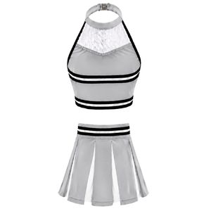 Ensemble d'uniformes de cheerleading argentés : Jupe plissée et crop top – Tenue de performance d'équipe personnalisée pour la danse athlétique et les compétitions - Product Image 2