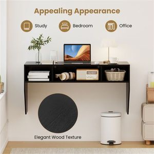 Scrivania Nera Sospesa per Computer con 3 Cubi Portaoggetti, Robusta Postazione di Lavoro in Legno da Parete per Ufficio Domestico - Product Image 5