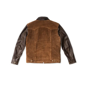 <b>Men's</b> Brown Leather <b>Jacket</b> Moto Biker Style Turn-down Collar Zipper Closure Regular Fit Autumn Wear Solid Color <b>Suede</b> Back - Product Image 1