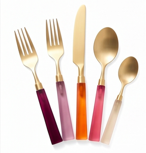 Ensemble de couverts modernes avec manches en résine colorée, finition or mat, passe au lave-vaisselle, pour les fêtes et la cuisine - Product Image 1