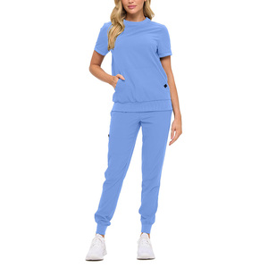 Unisex <b>Scrub</b> Set <b>Blue</b> Cotton Polyester Knitted Hospital Uniform Pants Short Sleeve Top Medical Workwear Needle Detection - Product Image 1
