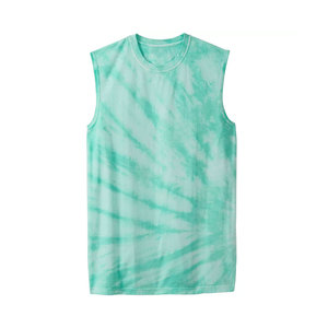 Men's <b>Tie</b> Dye Sleeveless Tank <b>Top</b> O-Neck Casual Knitted Blue <b>White</b> Pattern - Product Image 4