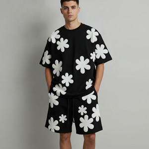 Ensemble T-shirt et short deux pièces pour homme grande taille, 100% coton, coupe classique, imprimé logo personnalisé, style streetwear, tenue décontractée d'été - Product Image 4