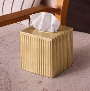 Boîte à mouchoirs carrée en métal doré cannelé, distributeur facial côtelé, accessoire moderne pour salle de bain, fourniture hôtelière en gros - Product Image 2