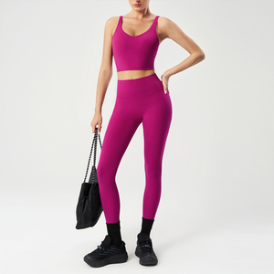 Conjunto Deportivo de Yoga para Mujer, de Alta Calidad, Transpirable y Ligero, con Top Deportivo y Leggings de Alta Elasticidad, Cintura Elástica, 2 Piezas, para Uso Diario - Product Image 6