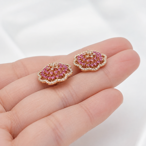 Boucles d'oreilles clous en or jaune 10K vermeil avec moissanite et pierre précieuse rose taille ronde pour femme - Product Image 5