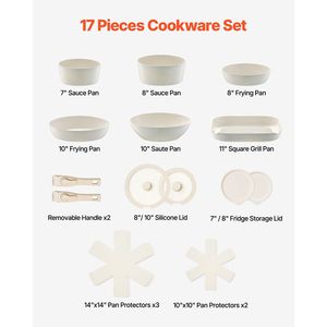 Set pentole e padelle da cucina a induzione antiaderente in granito bianco da 17 pezzi - Product Image 2