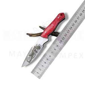 Handmade High Carbon Steel <b>Etching</b> Art Knife with Resin Handle & Leather Sheath Wholesale OEM Fixed Blade Outdoor Knife - Product Image 6
