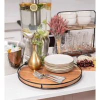 Support de rangement moderne en bois fait main, plateau tournant double Lazy Susan, pour armoire de garde-manger, table, comptoir