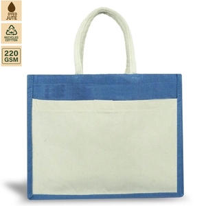 220 GSM Non Laminated Jute Cotton Blend Reusable Shopping <b>Tote</b> <b>Bag</b> 42x33x16 cm Custom Logo Wholesale Private Label Model SS174 - Product Image 2