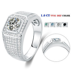 Bague de cocktail géométrique avec diamant rond de laboratoire serti à griffes, plaqué or 14 carats, bague de fiançailles glamour unisexe - Product Image 2