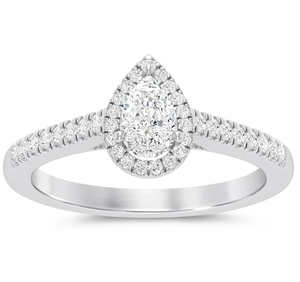 Pear Cut Halo Diamond <b>Ring</b> - <b>Engagement</b> <b>Ring</b> Halo With Side Diamonds In 14k White Gold Classic Wedding Jewelry For Women - Product Image 2