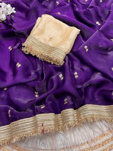 Sari Tradicional de Diseño Indio-Pakistaní, de Seda Banarasi, Suave y con Hermoso Bordado de Lentejuelas y Dori, Ideal para Fiestas - Product Image 3