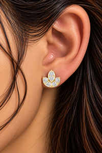 Pendientes de Diamantes Cultivados en Laboratorio, Diseño de Tulipán con Tres Pétalos, Corte Redondo, DEF VVS, Oro Sólido de 14K/18K, Joyería Fina, Venta al Por Mayor, ODM - Product Image 2