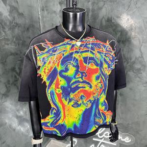 Camisetas de algodón oversize de estilo urbano personalizadas con lavado ácido, vintage, de gramaje pesado, con pedrería, corte holgado y gráficos para hombre - Product Image 5