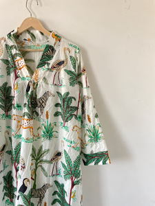 Tropical Print Maxi <b>Dress</b> V-Neck Three Quarter Sleeve <b>Loose</b> Fit Casual Summer Woven 100% Cotton Long <b>Dress</b> - Product Image 3