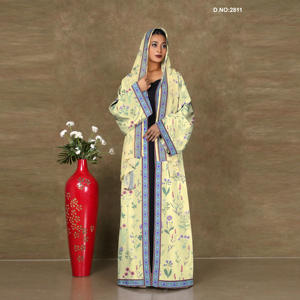 Chiffon Floral Printed Open Front Abaya Style <b>Shrug</b> with Hood Border Panel Modest Fashion Long Length Elegant Flow Design - Product Image 1