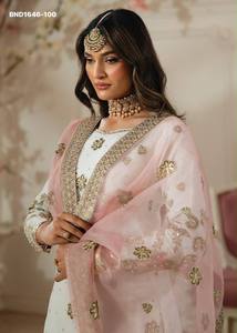 Fournisseur de costumes, sharara et dupatta en faux georgette de qualité supérieure avec broderie de sequins de 5 mm et manches longues, de Surat. - Product Image 2