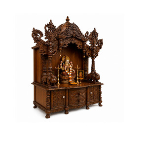 Grand Temple Hindou en Bois pour la Maison avec Armoire de Rangement et Finition en Bois de Teck Premium, Grande Salle de Prière Hindoue en Bois, USA - Product Image 1