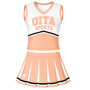 Ensemble d'uniforme de cheerleading Peach : Haut sans manches à col en V et jupe plissée – Tenue de sport pour compétition de danse et performance d'équipe athlétique - Product Image 1