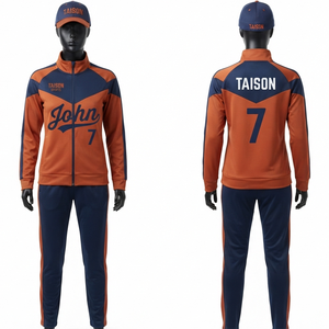 Survêtement d'entraînement de hockey sur gazon unisexe, écologique, imperméable, respirant, en tissu polyester/nylon 300 g/m², design à panneaux bleu marine/orange - Product Image 1