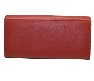 Fashion Standard Size Red <b>Long</b> Genuine Leather Women's <b>Wallet</b> Button Closure RFID Protection Polyester Lining Large Capacity - Product Image 4