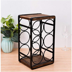 Modern Wood & Black Metal Countertop Wine <b>Rack</b> Freestanding 6 Bottle Holder Tabletop Wine Storage Display For Kitchen <b>Bar</b> Decor - Product Image 1