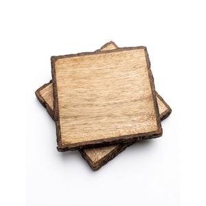 Modern Bark Edge Wooden <b>Coaster</b> Square Natural Wood Eco-Friendly <b>Heat</b> Resistant Drink Mat for Wedding Table Centerpiece - Product Image 1