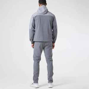 Sports World Men's Gray Hooded Windbreaker Jacket Pants <b>Set</b> Sporty Casual Sports Breathable Quick Dry <b>Knitted</b> Summer Outerwear - Product Image 3