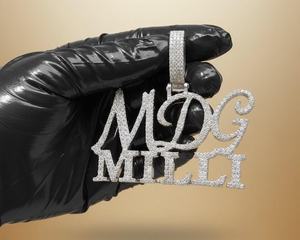 Pendentif lettre MDG Milli en moissanite sertie de pierres, argent sterling 925, charme hip-hop, bijoux unisexe - Product Image 4