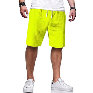 Shorts Bermuda en Coton et Lin Kaki Uni pour Homme avec Cordon de Serrage, Style Décontracté, Taille Mi-Haute, Tissu Respirant - Product Image 4